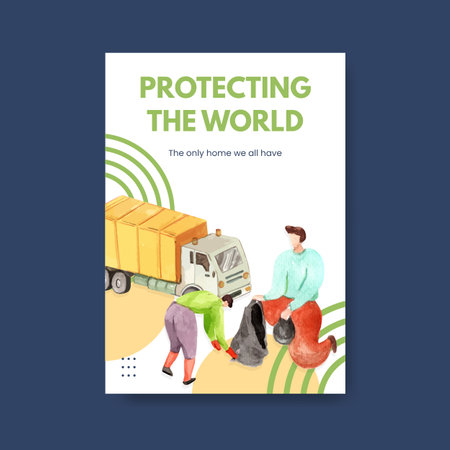 Poster template with Earth day  concept design for brochure and leaflet watercolor illustrationのイラスト素材