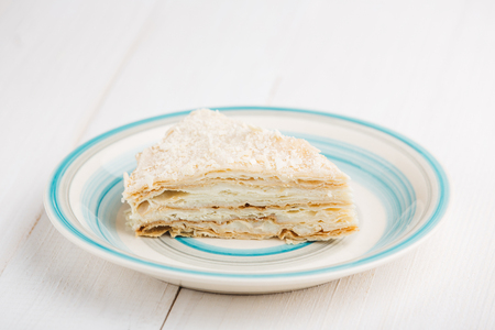 Slice of classic homemade layered cake Napoleonの写真素材