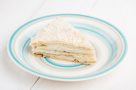 Slice of classic homemade layered cake Napoleonの写真素材