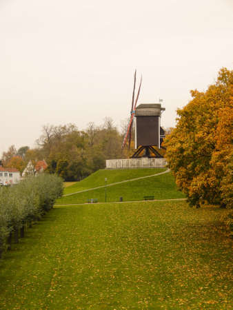 Landscape with windmills in Bruggeの写真素材