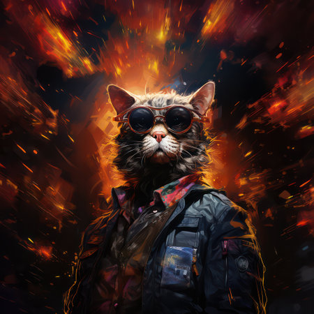 cool cat in leather jacket and sunglassesの素材