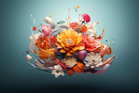 Colorful abstract flowers floating in spaceの素材