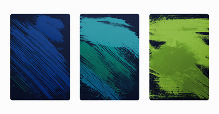 Three different backgrounds of blue and green grunge style brush strokesの素材