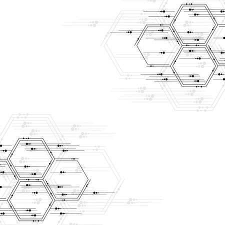 Hexagons abstract background. Geometric science and technology motion design. Digital data visualization concept. Scientific vector illustrationのイラスト素材