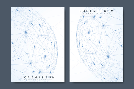 Business vector templates for brochure, cover, flyer, annual report, leaflet. Minimal abstract composition with molecule structure. Future geometric template. Science, medicine, technology backgroundのイラスト素材