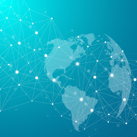 Global network connections with points and lines. Internet connection background. Abstract connection structure. Polygonal space background. Vector illustrationのイラスト素材