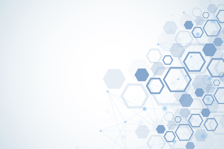 Hexagonal geometric background. Hexagons genetic and social network. Future geometric template. Business presentation for your design and text. Minimal graphic concept. Vector illustration.のイラスト素材
