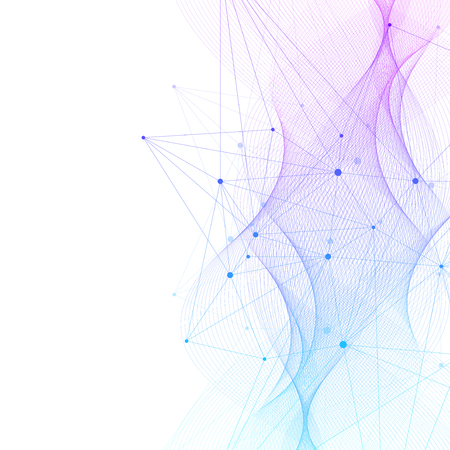 Abstract molecular network pattern with dynamic lines and points. Vector geometric illustrationのイラスト素材