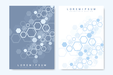 Business vector templates for brochure, cover, flyer, annual report, leaflet. The minimalistic composition hexagonal structure. Future geometric template. Science, medicine, technology background.のイラスト素材