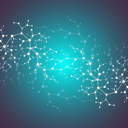 Molecules concept of neurons and nervous system. Scientific medical research. Molecular structure with particles. Science and technology background for banner or flyer. Eps 10 vector illustration.のイラスト素材