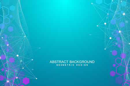 Scientific molecule background for medicine, science, technology, chemistry. Wallpaper or banner with a DNA molecules. Vector geometric dynamic illustration.のイラスト素材