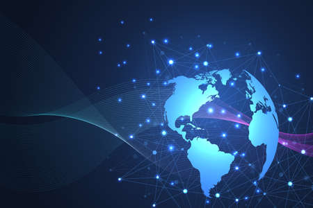 Global network connections with points and lines. Internet connection background. Abstract connection structure. Polygonal space background. Vector illustrationのイラスト素材