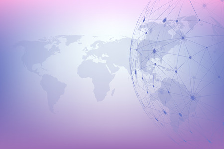 Global network connections with world map. Internet connection background. Abstract connection structure. Polygonal space background. Vector illustration.のイラスト素材
