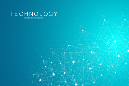 Abstract plexus background with connected lines and dots. Wave flow. Plexus geometric effect Big data with compounds. Lines plexus, minimal array. Digital data visualization. Vector illustrationの写真素材