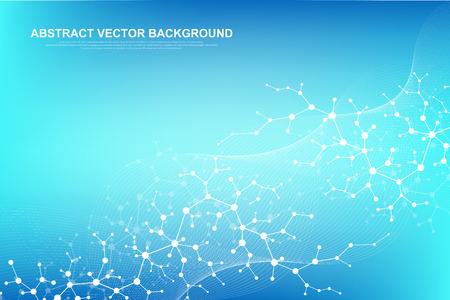 Scientific molecule background for medicine, science, technology, chemistry. Wallpaper or banner with a DNA molecules. Vector geometric dynamic illustration.のイラスト素材
