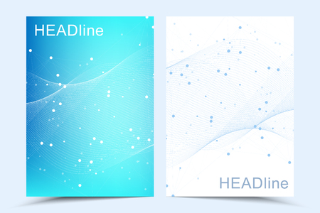 Modern vector templates for brochure, cover, banner, flyer, annual report, leaflet. Abstract art composition with connecting lines and dots. Wave flow. Digital technology, science or medical concept.のイラスト素材