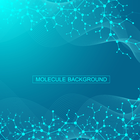 Scientific molecule background for medicine, science, technology, chemistry. Wallpaper or banner with a DNA molecules. Vector geometric dynamic illustrationのイラスト素材