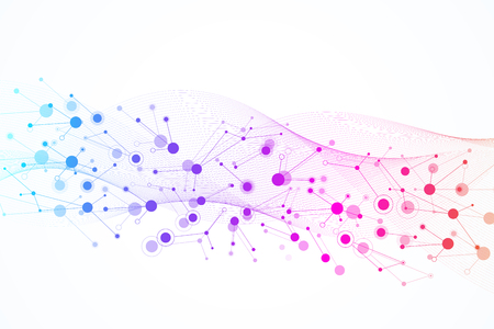 Abstract polygonal background with connected lines and dots. Minimal geometric pattern, molecular texture. Graphic plexus background. Science, medicine, technology concept. Vector illustration.のイラスト素材