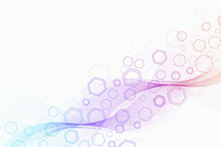 Abstract hexagonal background with waves. Hexagonal molecular structures. Futuristic technology background in science style. Graphic hex background for your design. Vector illustration.のイラスト素材
