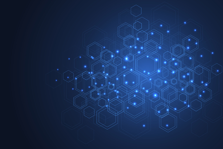 Abstract medical background DNA research, molecule, genetics, genome, DNA chain. Genetic analysis art concept with hexagons, lines, dots. Biotechnology network concept molecule, vector illustrationのイラスト素材