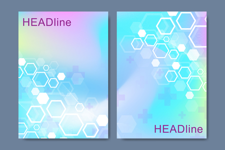 Modern scientific templates for a report and medical brochure design, cover, banner, flyer, leaflets decoration for printing and presentation. Connecting lines and dots, waves. Vector illustration.のイラスト素材
