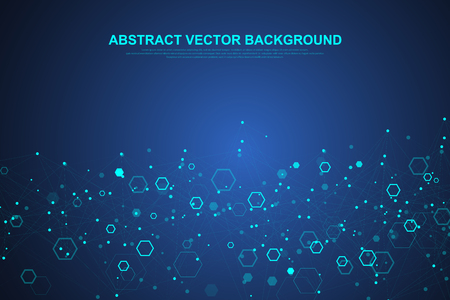 Scientific molecule background for medicine, science, technology, chemistry. Wallpaper or banner with a DNA molecules. Vector geometric dynamic illustration.のイラスト素材