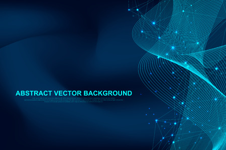Scientific molecule background for medicine, science, technology, chemistry. Waves flow. Wallpaper or banner with a DNA molecules. Vector geometric dynamic illustration.のイラスト素材