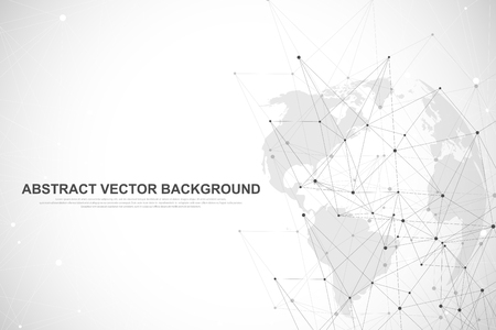 Global network connection concept. Big data visualization. Social network communication in the global computer networks. Internet technology. Business. Science. Vector illustration.のイラスト素材