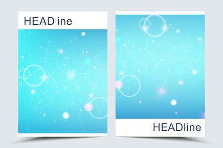 Modern vector templates for brochure, cover, banner, flyer, annual report, leaflet. Abstract art composition with connecting lines and dots. Waves flow. Digital technology, science or medical concept.のイラスト素材