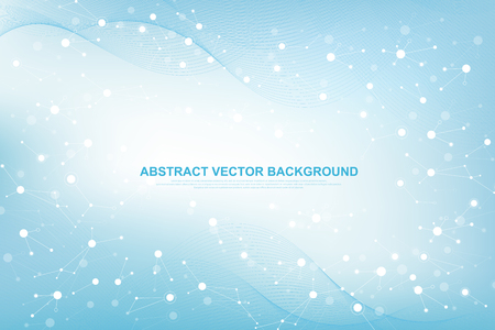 Abstract medical background DNA research, molecule, genetics, genome, DNA chain. Genetic analysis art concept with hexagons, waves, lines, dots. Biotechnology network concept molecule, vectorのイラスト素材