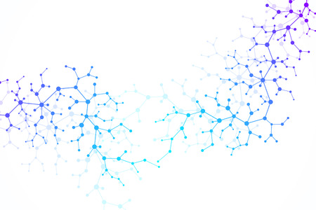 Scientific molecule background for medicine, science, technology, chemistry. Wallpaper or banner with a DNA molecules, DNA digital, sequence, code structure. Vector geometric dynamic illustration.のイラスト素材