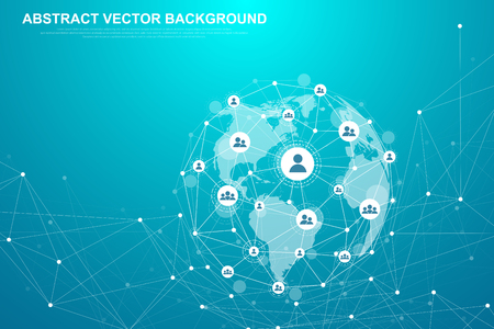 Networking connection concept abstract technology. Global network connections with points and lines. Big data visualization. Futuristic infographic. Vector illustration.のイラスト素材