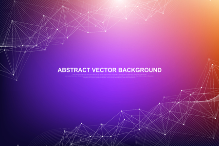 Abstract plexus background with connected lines and dots. Plexus geometric effect Big data with compounds. Lines plexus, minimal array. Digital data visualization. Vector illustration.のイラスト素材