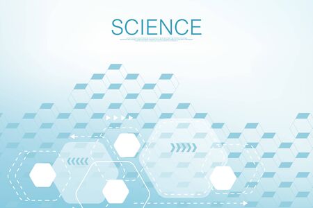 Geometric abstract background with hexagons. Hexagon social network banner template. Science, technology and medical concept presentation for your design and text. Vector illustration.のイラスト素材
