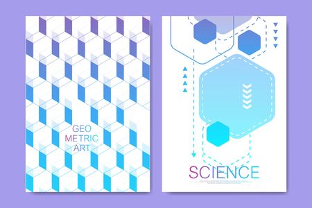 Modern vector templates for brochure, cover, poster, banner, flyer, annual report. Abstract art composition with hexagons, connecting lines and dots. Digital technology, science or medical conceptのイラスト素材