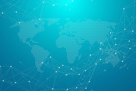 Abstract digital network connection structure on blue background. Artificial intelligence and engineering technology concept. Global network Big Data, Lines plexus, minimal array. Vector illustrationのイラスト素材