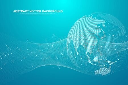 Global network connection concept. Big data visualization. Social network communication in the global computer networks. Internet technology. Business. Science. Vector illustration.のイラスト素材