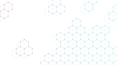 Technology abstract lines and dots connect background with hexagons. Hexagons connection digital data and big data concept. Hex digital data visualization. Vector illustrationのイラスト素材