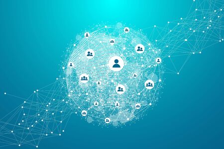 Global network connection concept. Big data visualization. Social network communication in the global computer networks. Internet technology. Business. Science. Vector illustration.のイラスト素材