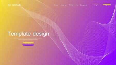 Website template design. Asbtract scientific background with colorful dynamic waves, hexagonal innovation pattern. Modern landing page for websites or apps. Vector illustrationのイラスト素材