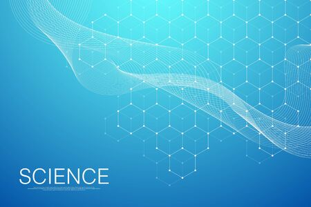 Hexagons abstract background with geometric shapes. Science, technology and medical concept. Futuristic background in science style. Graphic hex background for your design. Vector illustrationのイラスト素材