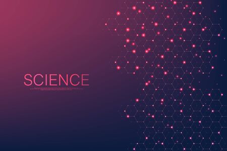 Technology abstract lines and dots connect background with hexagons. Hexagons connection digital data and big data concept. Hex digital data visualization. Vector illustrationのイラスト素材