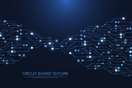 Technology abstract circuit board texture background. High-tech futuristic circuit board banner wallpaper. Digital data. Engineering electronic motherboard. Minimal array Big Data. Vector illustrationのイラスト素材
