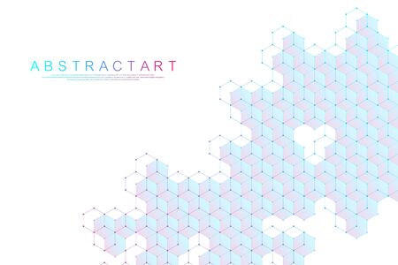 Hexagons abstract background with geometric shapes. Science, technology and medical concept. Futuristic background in science style. Graphic hex background for your design. Vector illustration.のイラスト素材