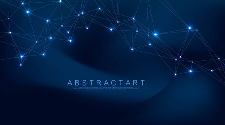 Abstract digital network connection structure on blue background. Artificial intelligence and engineering technology concept. Global network Big Data, Lines plexus, minimal array. Vector illustrationのイラスト素材