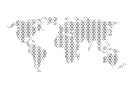 Hexagons Grey Color World Map Vector illustration.のイラスト素材