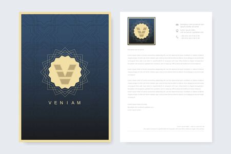 Elegant letterhead template design in minimalist style . Golden luxury business design for cover, banner, invitation, letterhead, branding card, brochure. Arabic vector design templateのイラスト素材