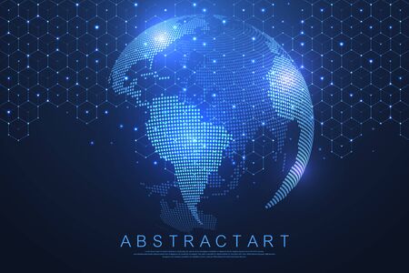 Global network connection concept. Big data visualization. Social network communication in the global computer networks. Internet technology. Business. Science. Vector illustration.のイラスト素材