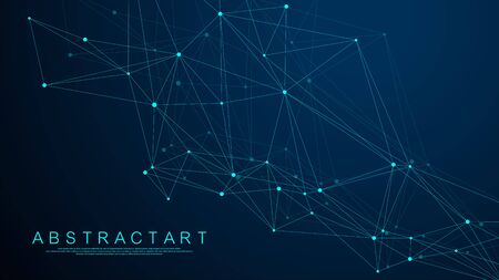 Abstract digital network connection structure on blue background. Artificial intelligence and engineering technology concept. Global network Big Data, Lines plexus, minimal array. Vector illustrationのイラスト素材
