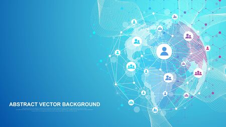 Global network connection concept. Big data visualization. Social network communication in the global computer networks. Internet technology. Business. Science. Vector illustrationのイラスト素材